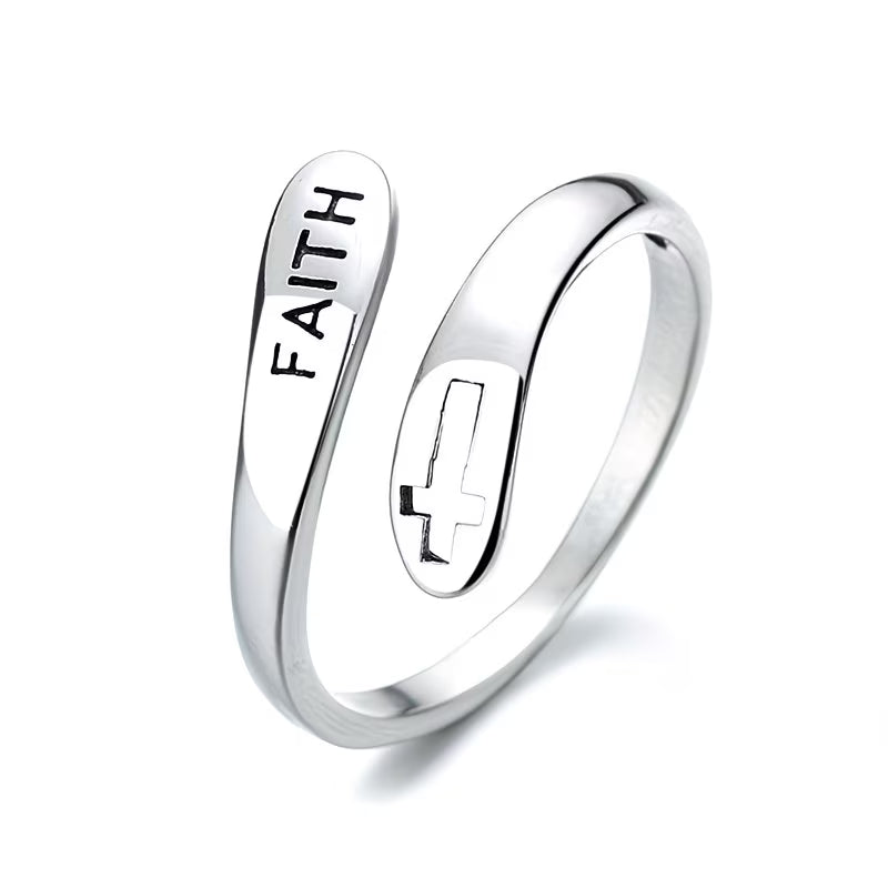 Adjustable Faith Cross Ring – Silver
