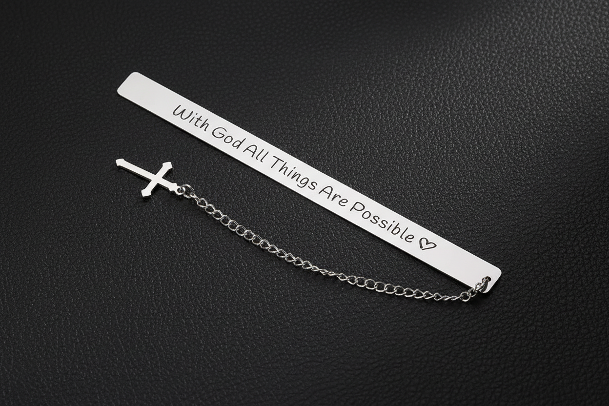 Bookmark on black leather background