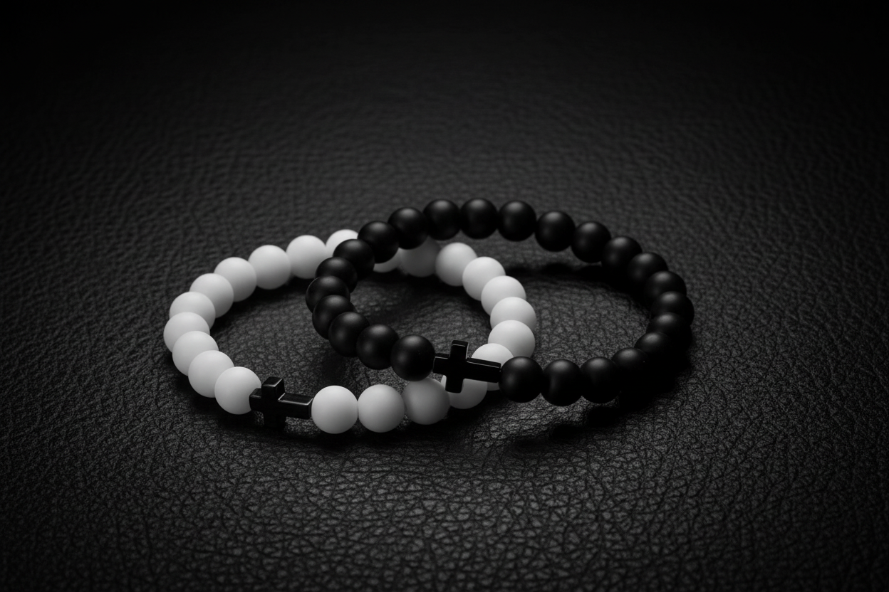 Bracelets on Black Leather
