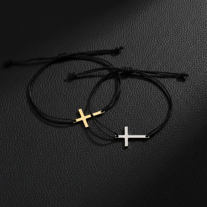 Cross Bracelets on Black Leather