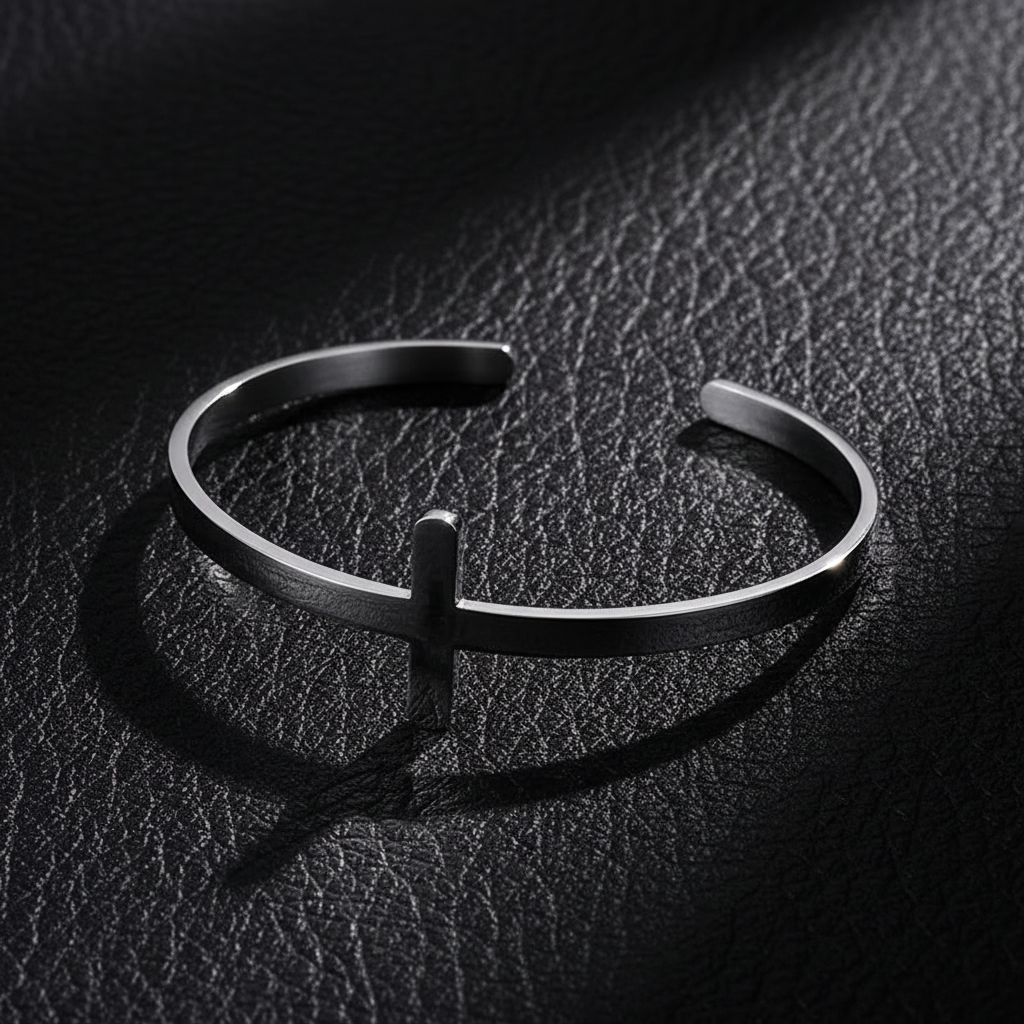 Cross Cuff Bangle - Leather Flat Lay