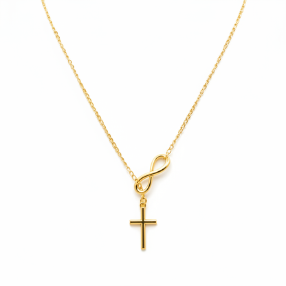 Gold Infinity Cross Necklace - White Background Cover