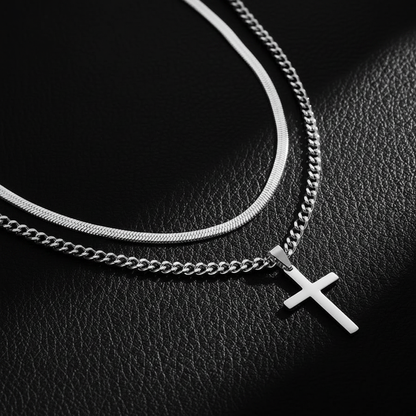 Silver necklace bundle on black leather zoomed out