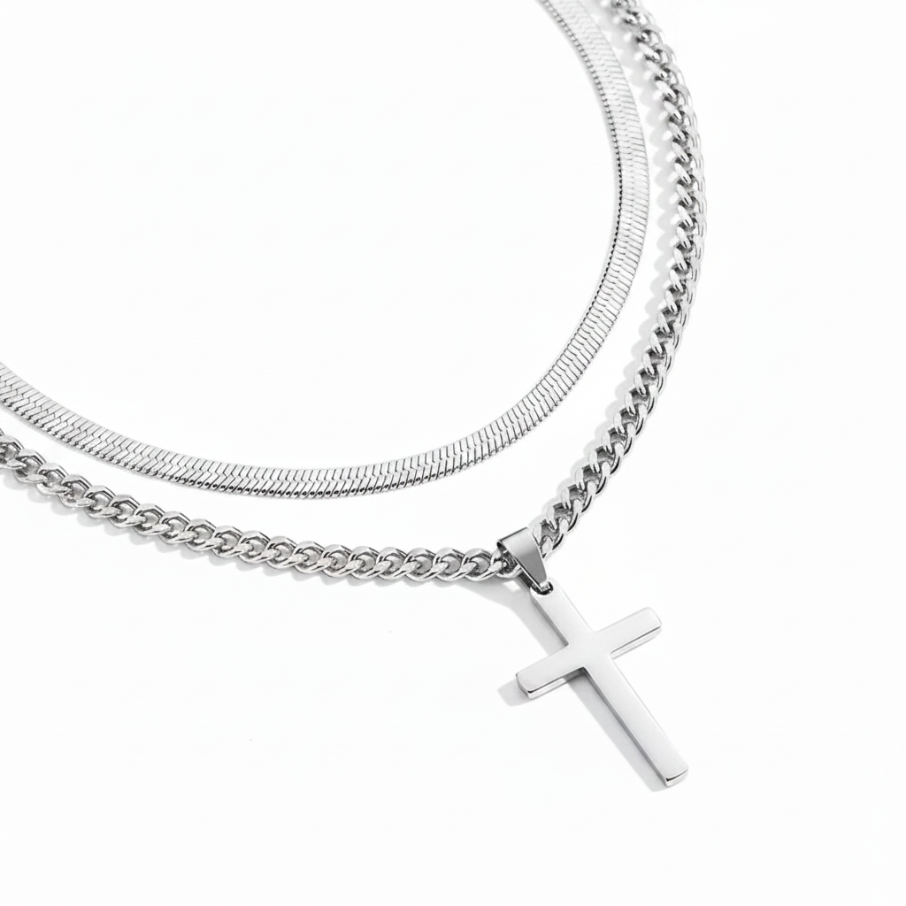 Silver necklace bundle on white background zoomed out