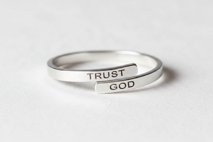 Trust God Silver Ring on White Background